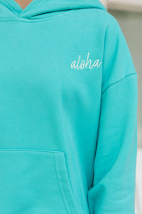 Girls: Aloha Aqua Sea Turtle Embroidered Hoodie