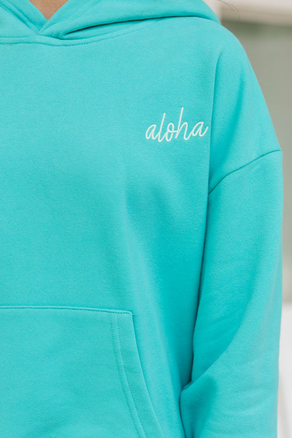 Girls: Aloha Aqua Sea Turtle Embroidered Hoodie