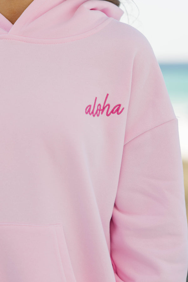 Girls: Aloha Pink & Green Sea Turtle Embroidered Hoodie