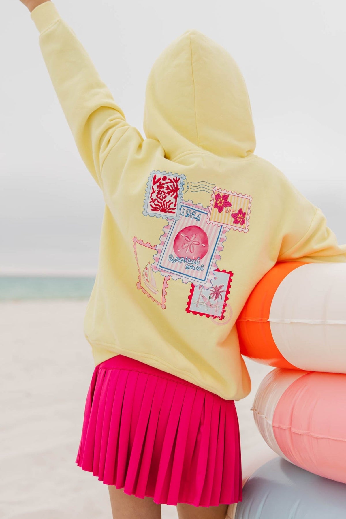 Girls: Postmarked Paradise Yellow Embroidered Hoodie – Shop the Mint
