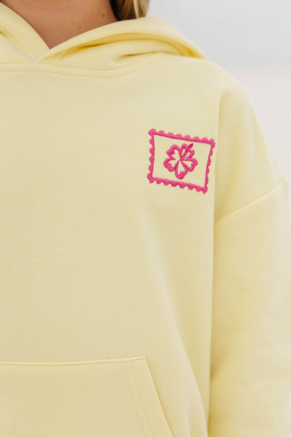 Girls: Postmarked Paradise Yellow Embroidered Hoodie