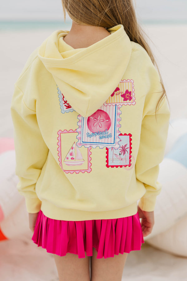 Girls: Postmarked Paradise Yellow Embroidered Hoodie