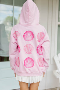 Girls: Seashells By The Seashore Pink Graphic Hoodie