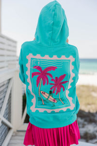 Girls: Surfer Girl Aqua Embroidered Hoodie