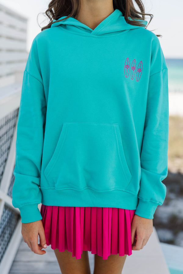 Girls: Surfer Girl Aqua Embroidered Hoodie