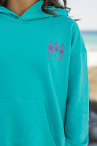 Girls: Surfer Girl Aqua Embroidered Hoodie