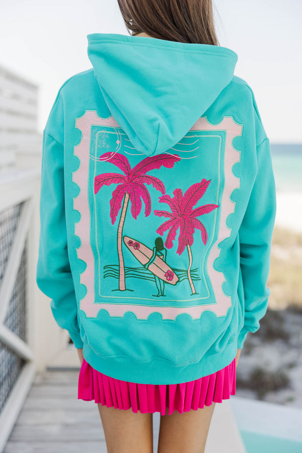 Girls: Surfer Girl Aqua Embroidered Hoodie