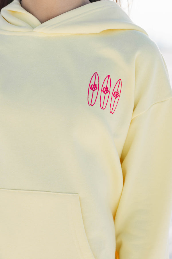 Girls: The Waves Are Calling Yellow Embroidered Hoodie