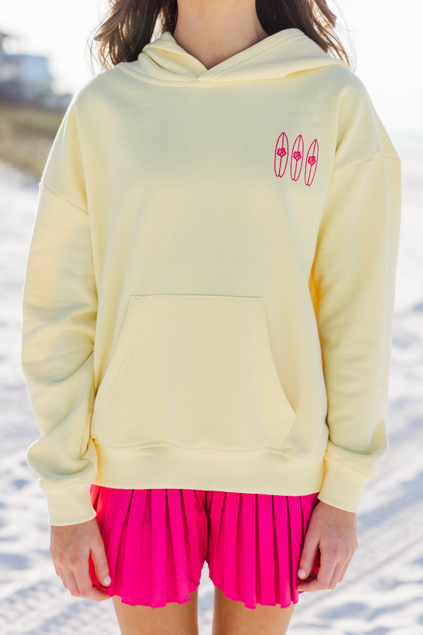 Girls: The Waves Are Calling Yellow Embroidered Hoodie