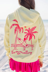 Girls: The Waves Are Calling Yellow Embroidered Hoodie