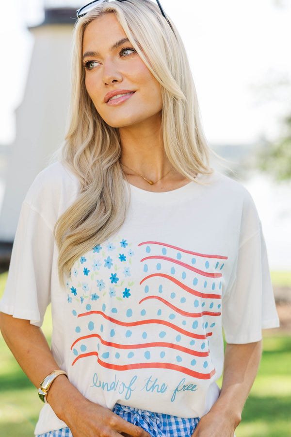Land Of The Free White Floral Graphic Tee