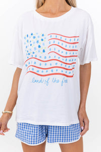 Land Of The Free White Floral Graphic Tee