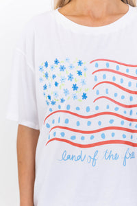 Land Of The Free White Floral Graphic Tee