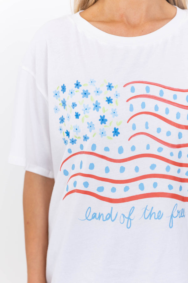 Land Of The Free White Floral Graphic Tee