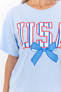 USA Light Blue Striped Graphic Tee