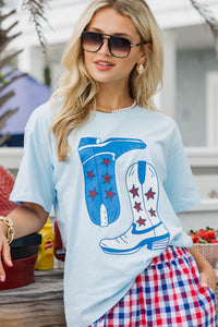 Patriotic Cowgirl Light Blue Graphic Tee