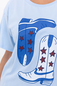 Patriotic Cowgirl Light Blue Graphic Tee