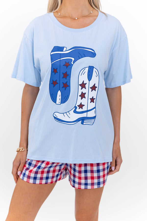 Patriotic Cowgirl Light Blue Graphic Tee