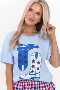 Patriotic Cowgirl Light Blue Graphic Tee