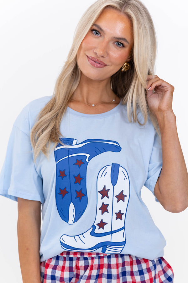 Patriotic Cowgirl Light Blue Graphic Tee