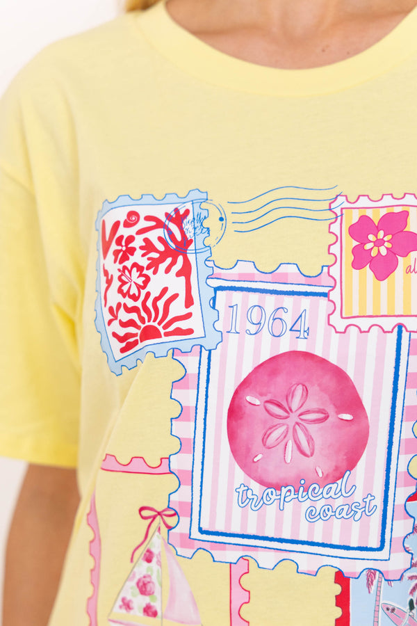 Postmarked Paradise Yellow Graphic Tee