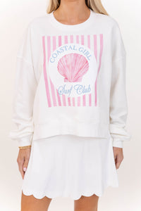 Surf Club White Embroidered Sweatshirt