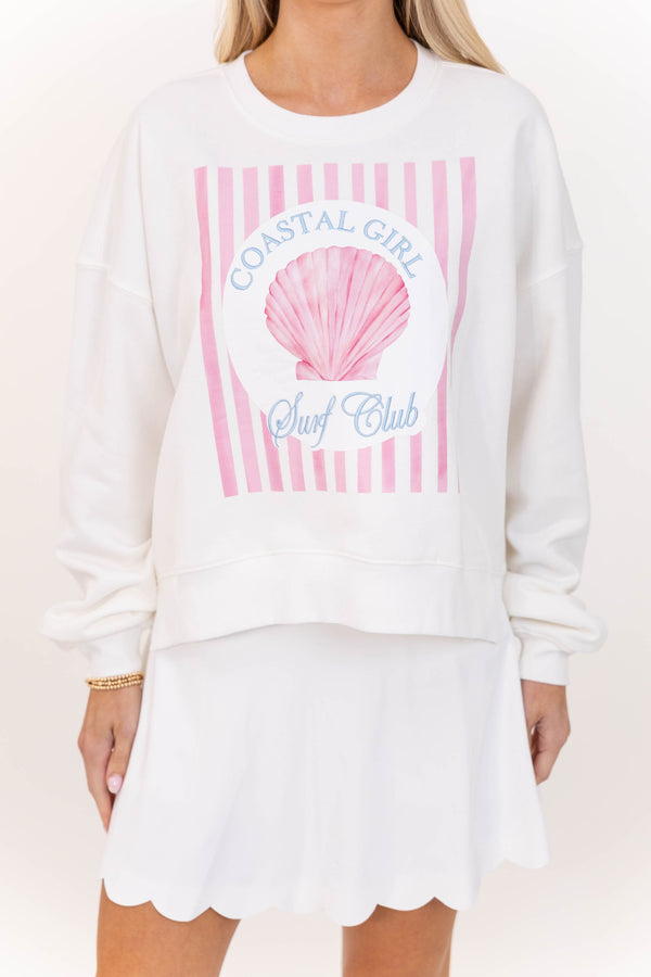 Surf Club White Embroidered Sweatshirt