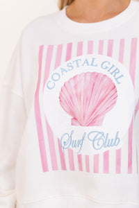 Surf Club White Embroidered Sweatshirt