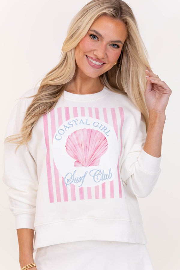 Surf Club White Embroidered Sweatshirt