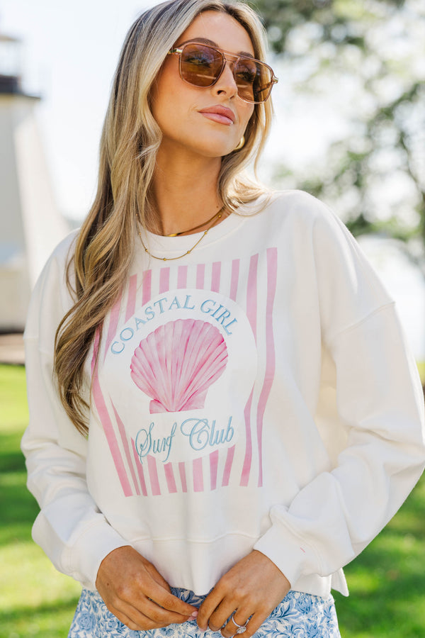 Surf Club White Embroidered Sweatshirt