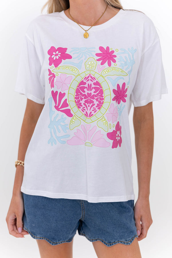 Aloha Pink & Green Sea Turtle Graphic Tee