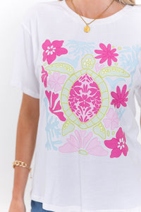 Aloha Pink & Green Sea Turtle Graphic Tee