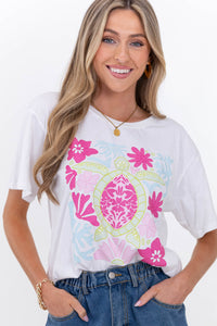 Aloha Pink & Green Sea Turtle Graphic Tee
