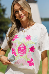 Aloha Pink & Green Sea Turtle Graphic Tee