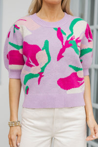 Enchanted Evenings Lilac Purple Floral Sweater