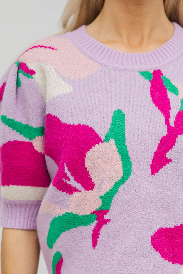 Enchanted Evenings Lilac Purple Floral Sweater
