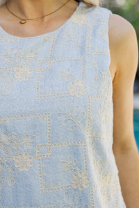 Chic Structure Light Blue Embroidered Dress