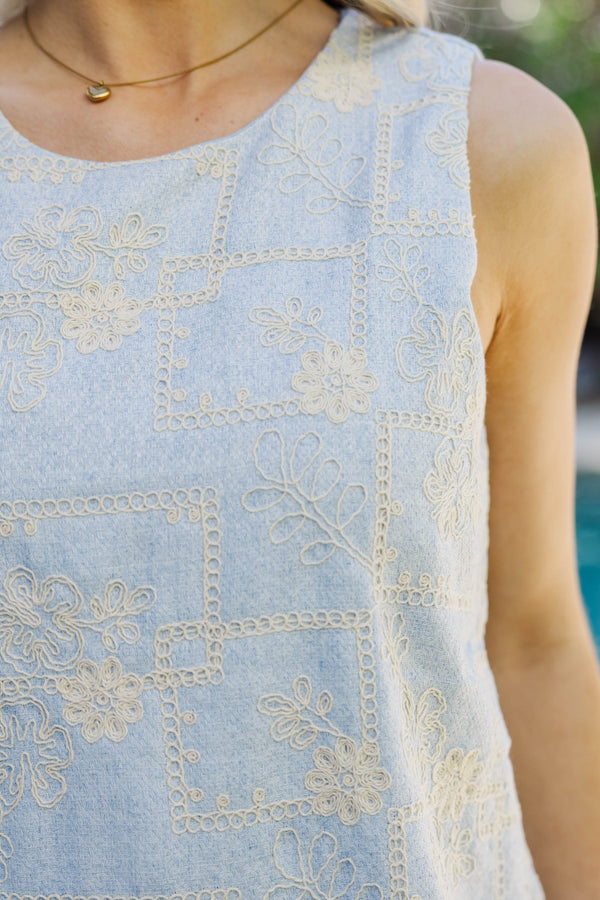 Chic Structure Light Blue Embroidered Dress