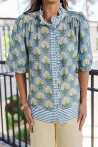 Polished Presence Light Blue Medallion Blouse