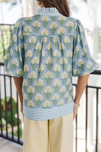 Polished Presence Light Blue Medallion Blouse