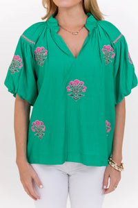 One Step Ready Green Medallion Blouse