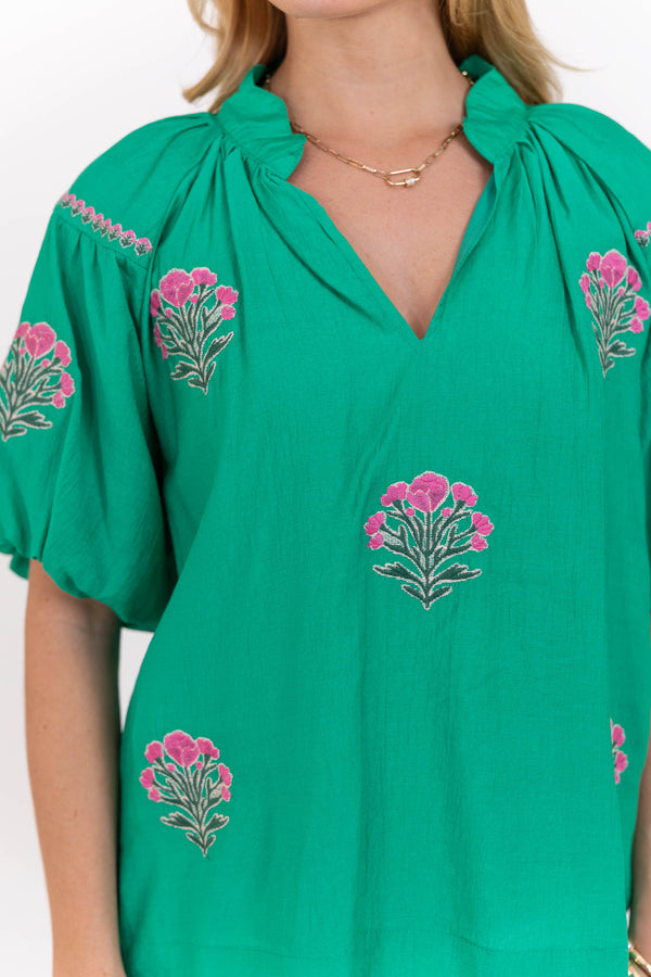 One Step Ready Green Medallion Blouse