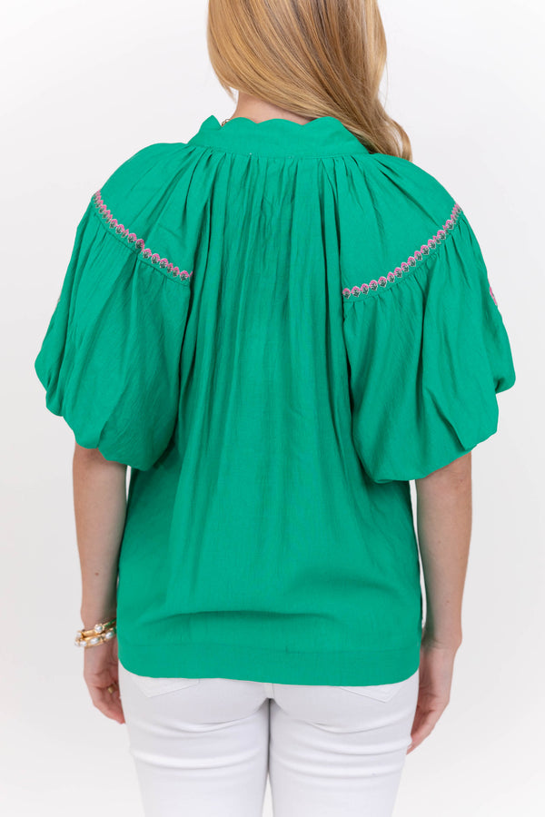 One Step Ready Green Medallion Blouse