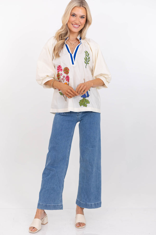 Springtime Charm White Embroidered Blouse