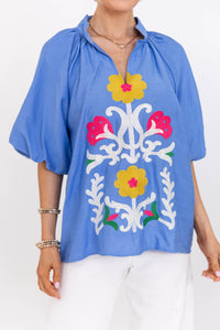 Lighthearted Blue Embroidered Blouse