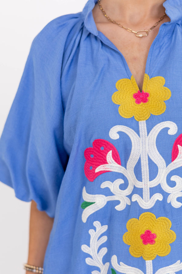 Lighthearted Blue Embroidered Blouse