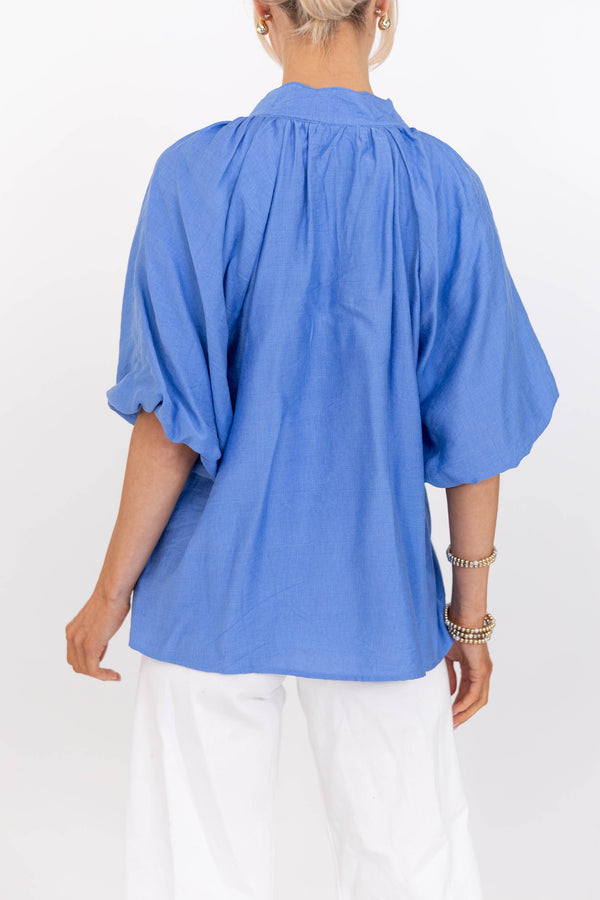 Lighthearted Blue Embroidered Blouse