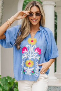 Lighthearted Blue Embroidered Blouse