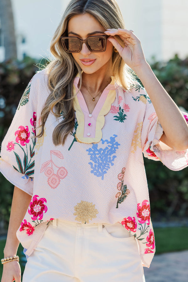 Throw It Together Blush Floral Blouse