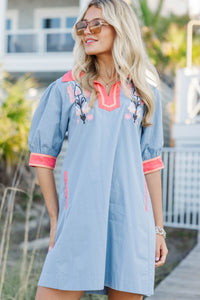 Effortlessly Put Together Blue Embroidered Dress